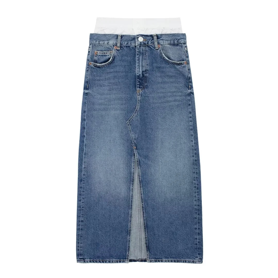 Denimkjolar - långa kjolar med mitten slits - tvättad blå - Perfekt för vår och sommar
