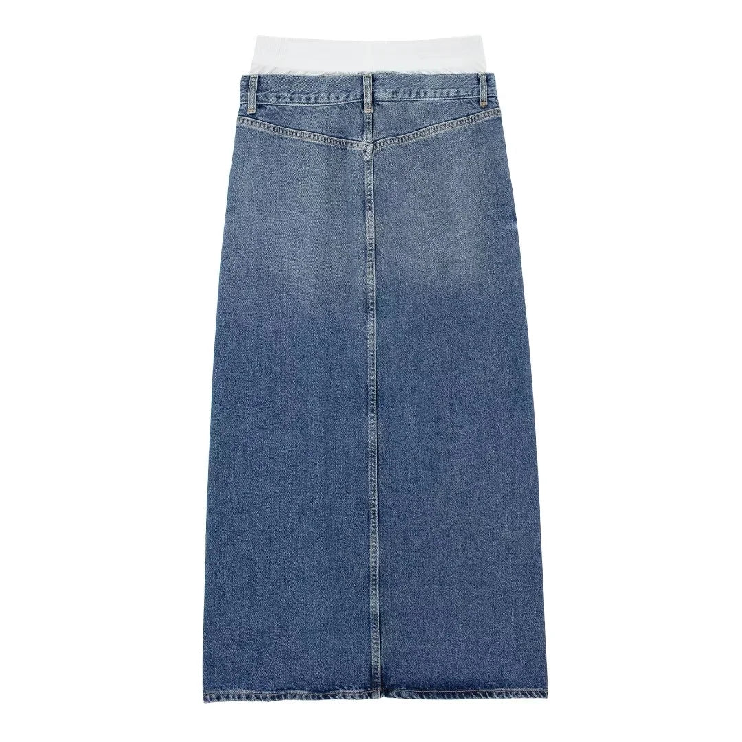 Denimkjolar - långa kjolar med mitten slits - tvättad blå - Perfekt för vår och sommar