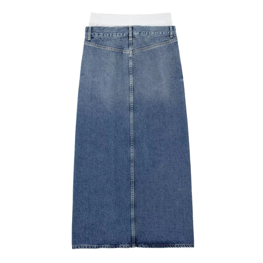 Denimkjolar - långa kjolar med mitten slits - tvättad blå - Perfekt för vår och sommar