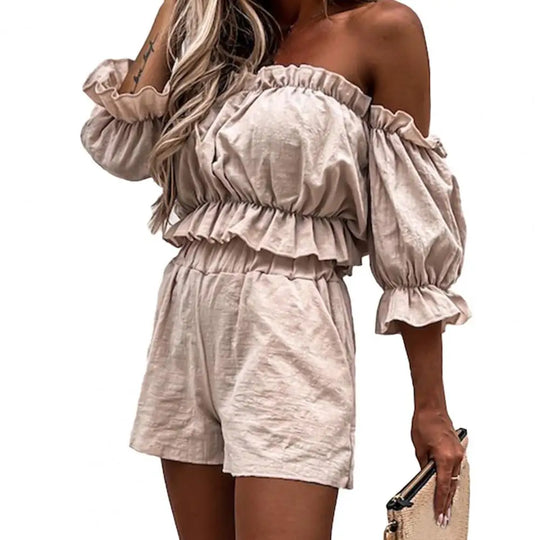 Damkläder - Off-shoulder strumpebandstoppar och shorts - Perfekt för vardags- och sommarkläder