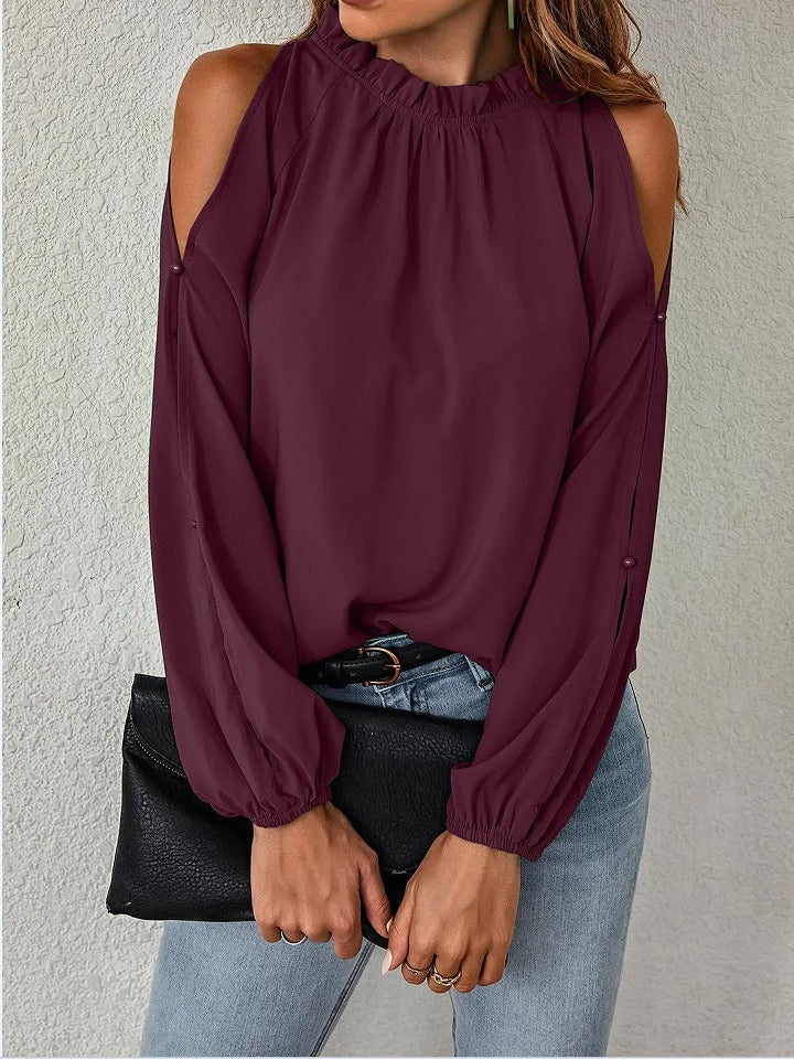Sara kontor av axeln stil med rund halsad fleece damblus