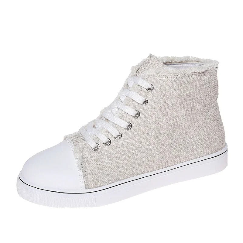 Damskor - sneakers - högt snitt, snörning och bekväma platta skor