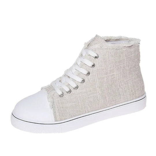 Damskor - sneakers - högt snitt, snörning och bekväma platta skor