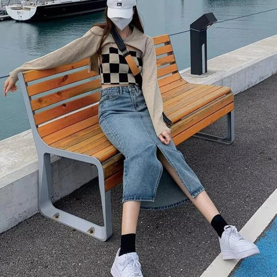 Denimkjolar - Lång kjol med hög midja med mittslitsar - Blå - Perfekt för våren och sommaren