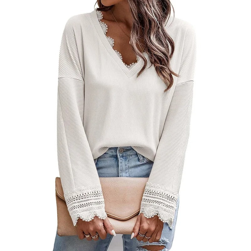 Sofia grovstickad V-ringad med fleece dam blus