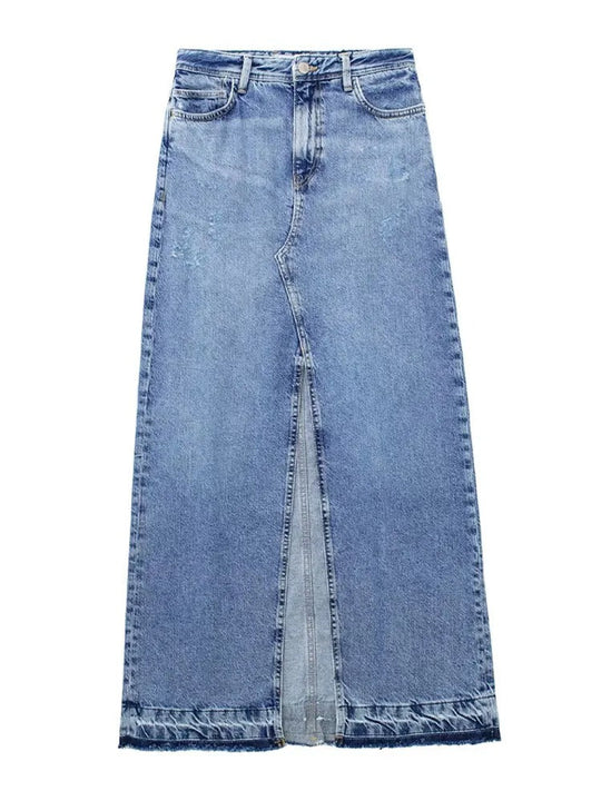 Denimkjolar - vintage sömsdetalj med slitsar i mitten - Perfekt för våren och sommaren