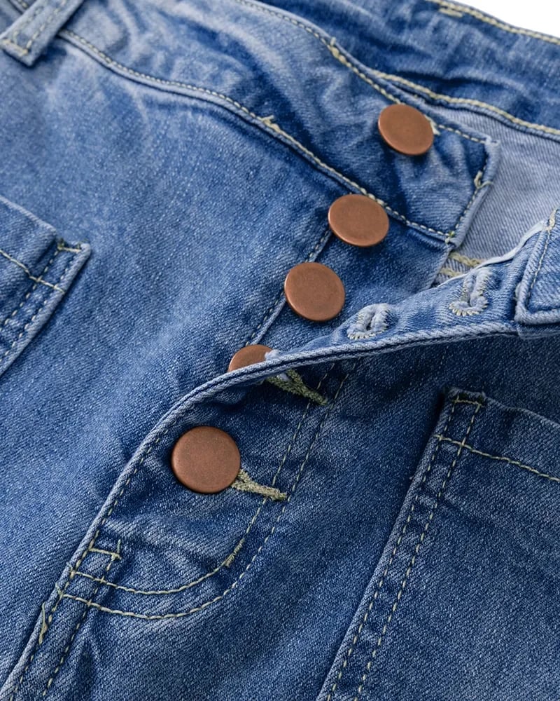 Button Fly Booty Jeans med hög midja och utsvängda ben