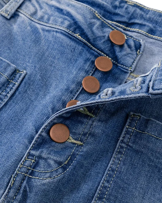 Button Fly Booty Jeans med hög midja och utsvängda ben