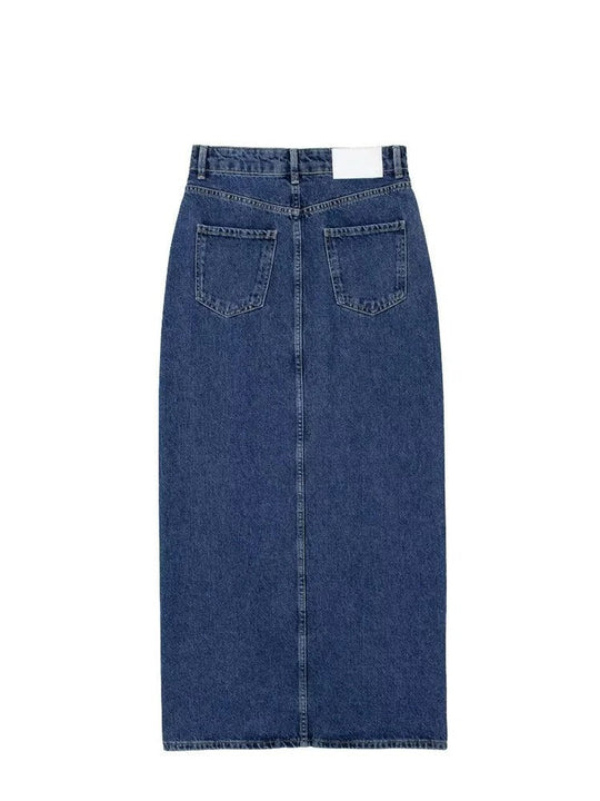 Denimkjolar - Vintage-sömnadsdetaljer med slitsar i mitten och knappdesign - Perfekt för våren och sommaren