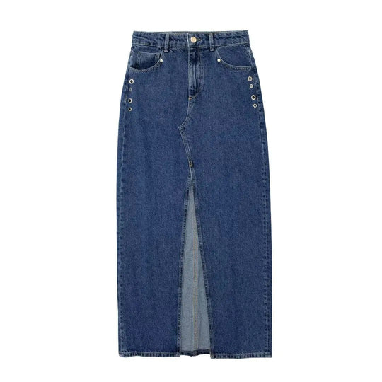 Denimkjolar - Vintage-sömnadsdetaljer med slitsar i mitten och knappdesign - Perfekt för våren och sommaren