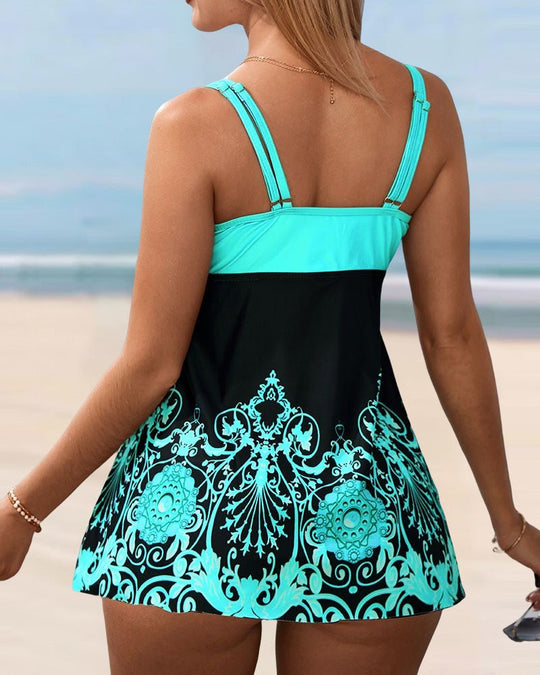 Tankini-set för kvinnor - 2-delad kostym med magkontrollbyxor för pojkar - perfekt för stranden och sommaren