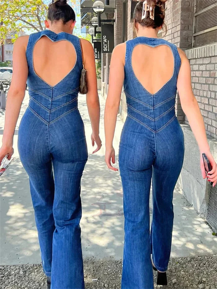 Vintage-inspirerad bakluckelös bodycon-jumpsuit