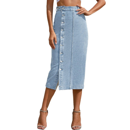 Denimkjolar - knäppning Sidodelad hög midja - Perfekt för vår och sommar