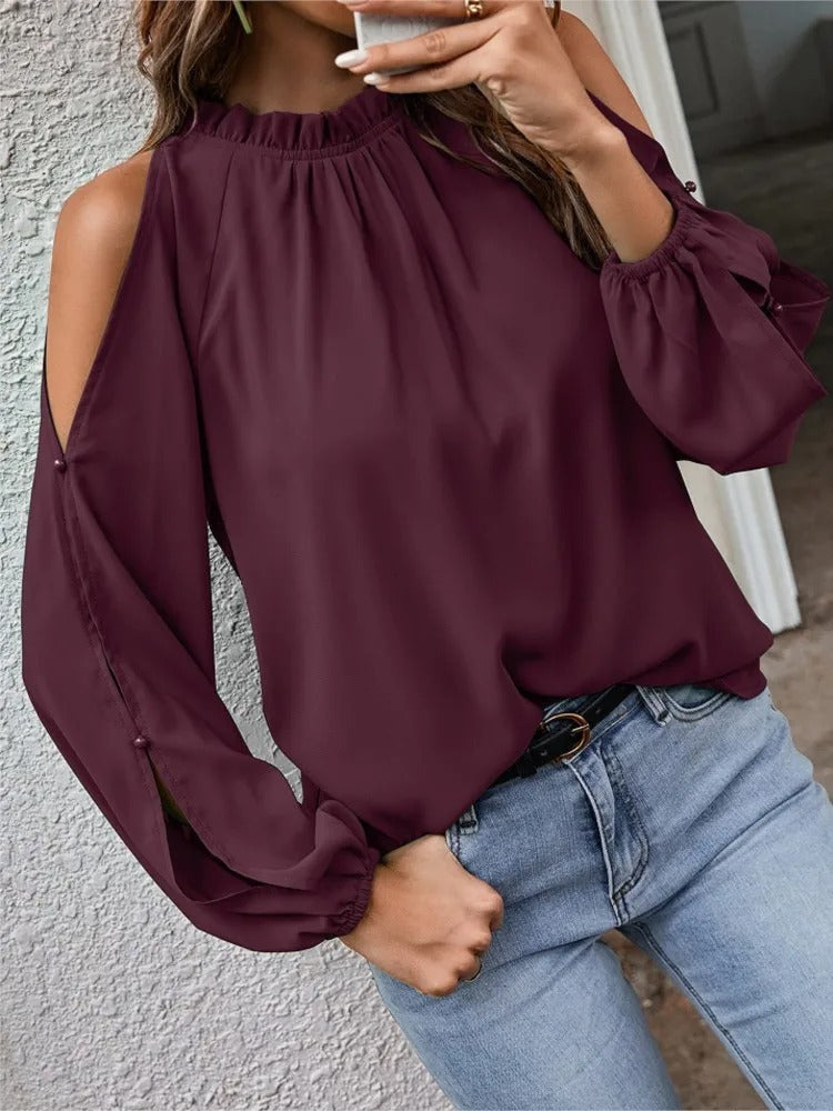 Sara kontor av axeln stil med rund halsad fleece damblus