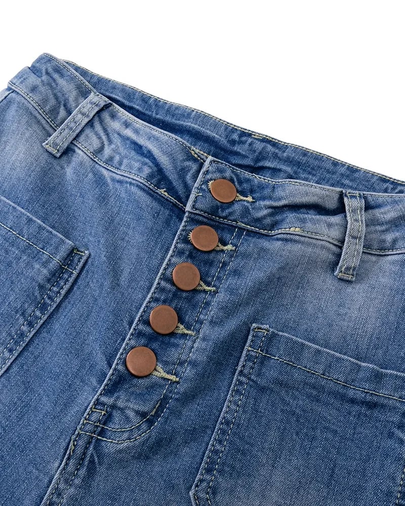 Button Fly Booty Jeans med hög midja och utsvängda ben