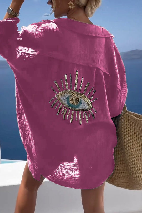 Oversized vintage paljettskjorta med pärlor perfekt för stranden