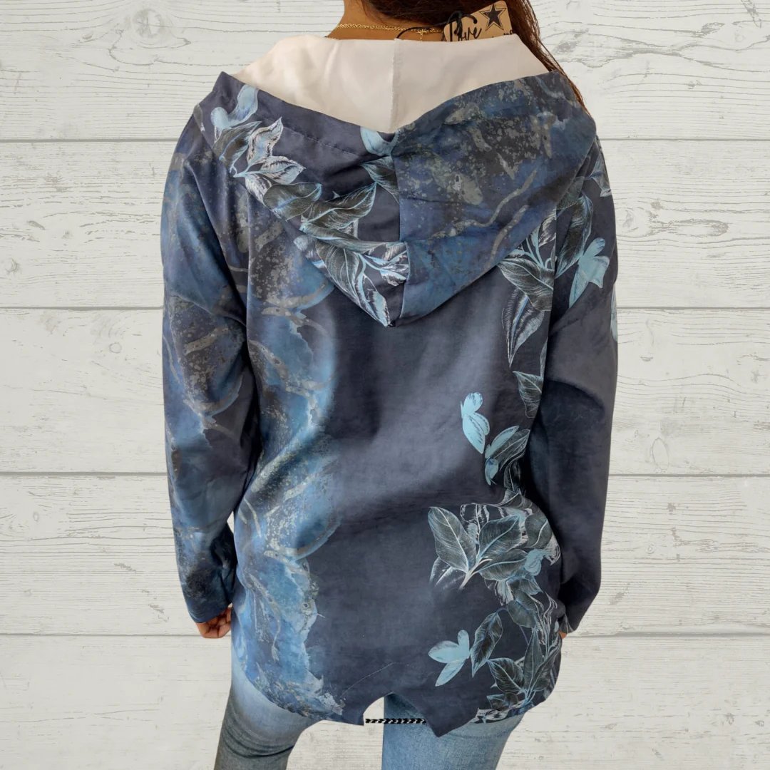 Avslappnad sweatshirt med huva och tryckt dragkedja