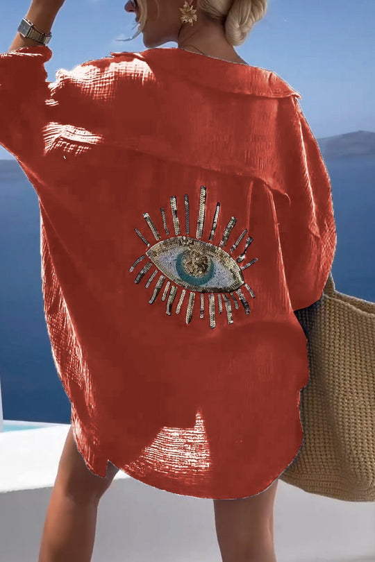 Oversized vintage paljettskjorta med pärlor perfekt för stranden