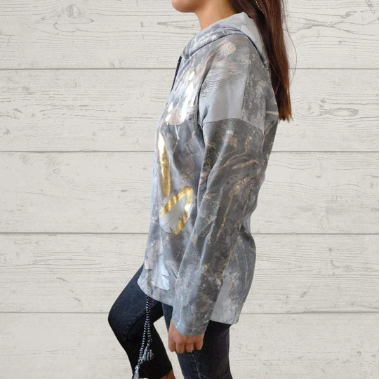 Avslappnad sweatshirt med huva och tryckt dragkedja