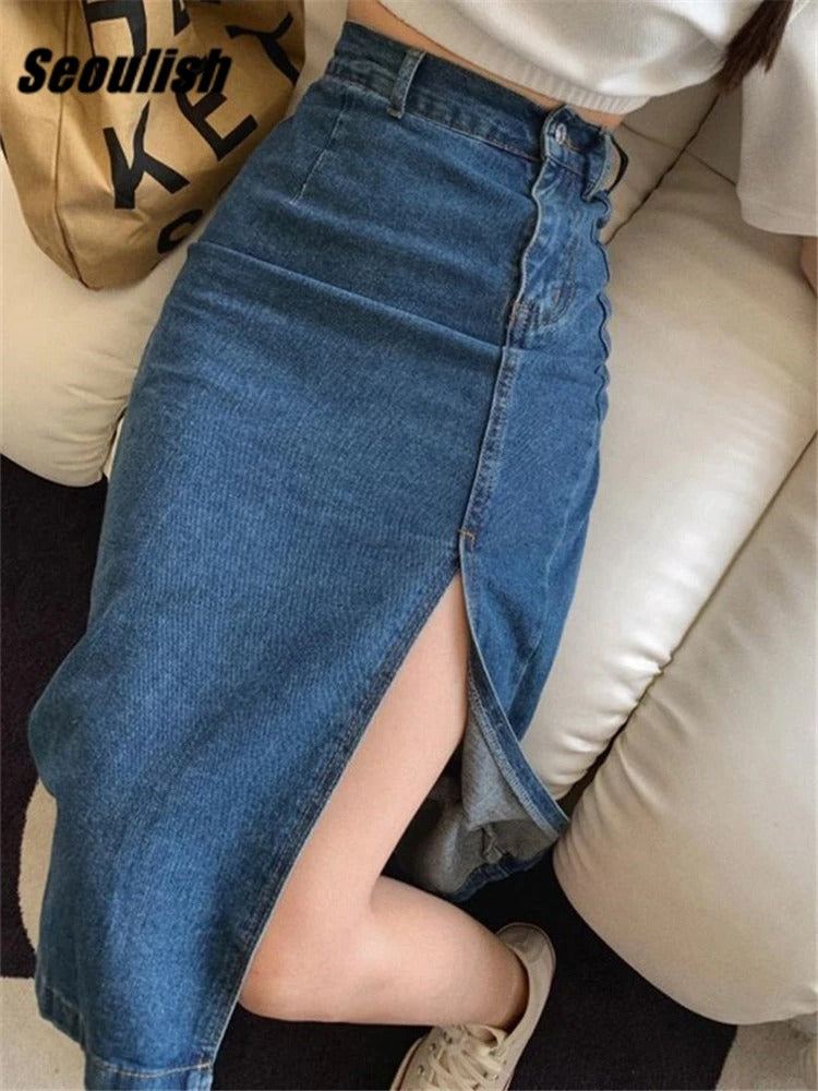 Denimkjolar - Pencil Skirt - långa kjolar med sidoslitsar - Perfekt för våren och sommaren