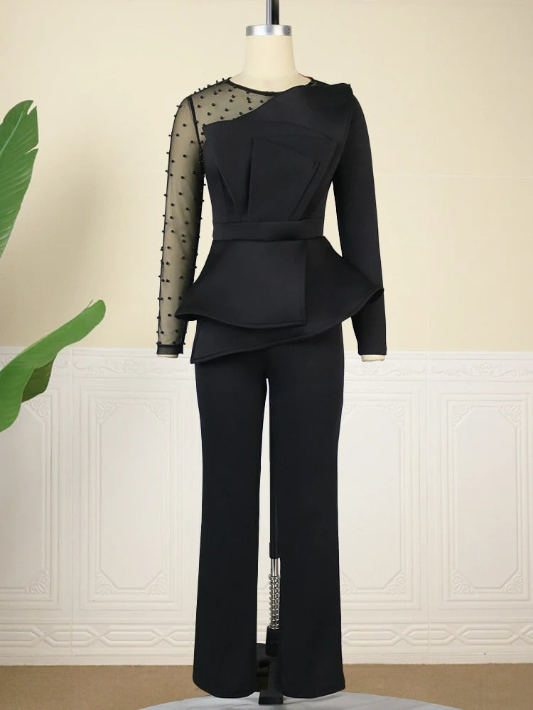 Enkel patchwork-jumpsuit med fleecetyg och bekväma byxor