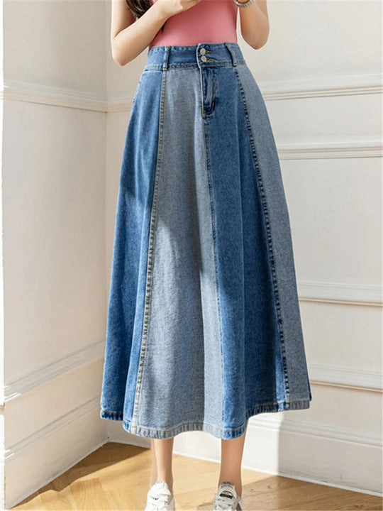 Denimkjolar - utsvängda kjolar - Paraplystativ med hög midja Långa kjolar - Perfekt för vår och sommar