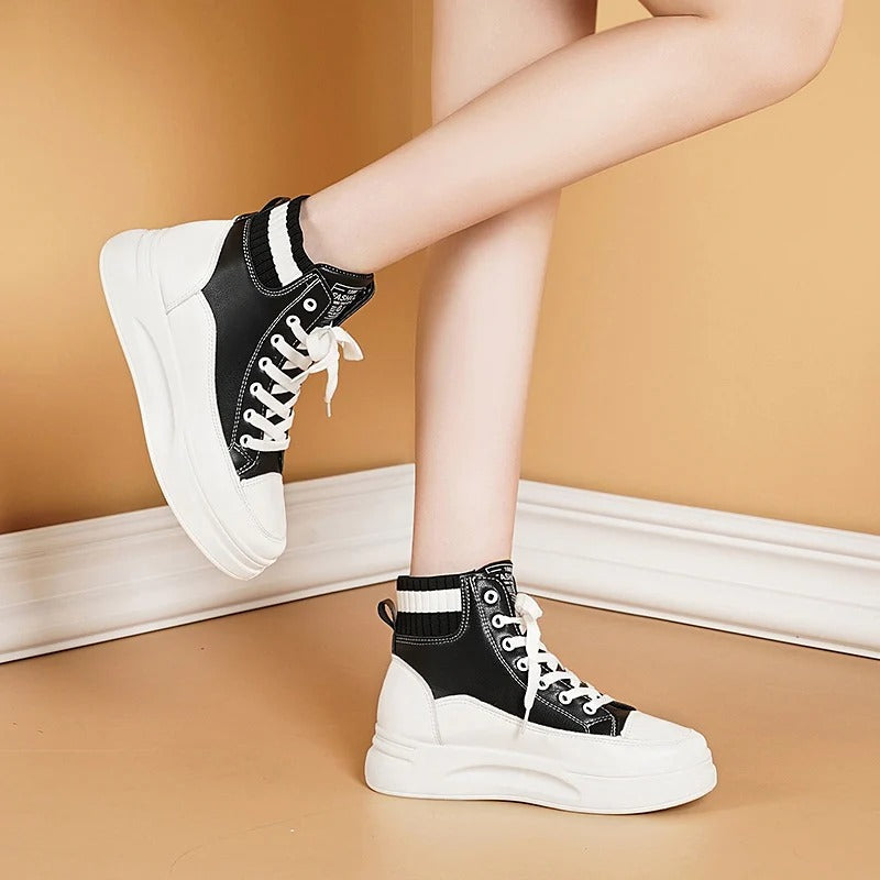 Damskor - Höga sneakers - högt skurna, snörbara läderskor