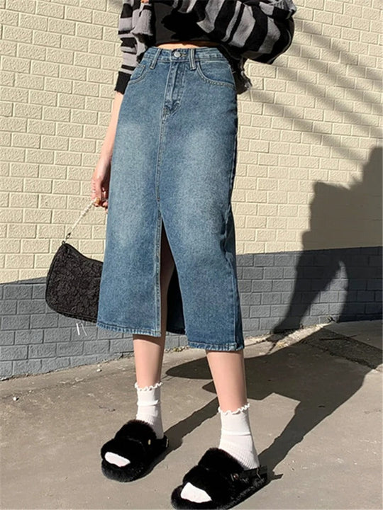 Denimkjolar - medellånga kjolar med slitsar i mitten - Perfekt för vår- och sommarkläder