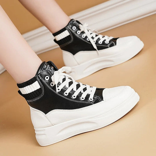 Damskor - Höga sneakers - högt skurna, snörbara läderskor