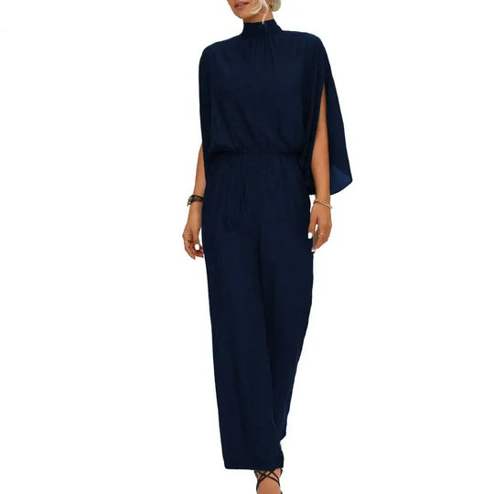 Gina lätt, enkel jumpsuit med ståkrage och vida byxor