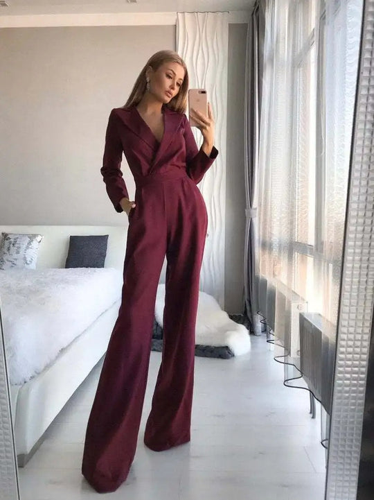 Maroon Jumpsuit med elastisk krage