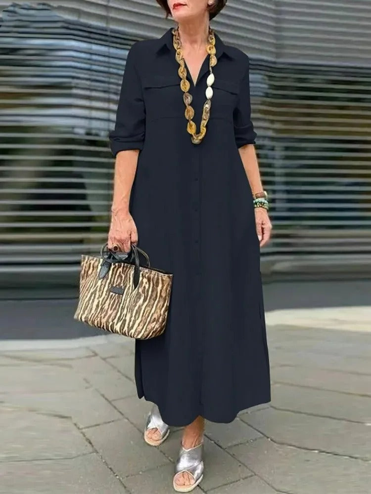 Ulla elegant enkel blus med v-ringning klänning