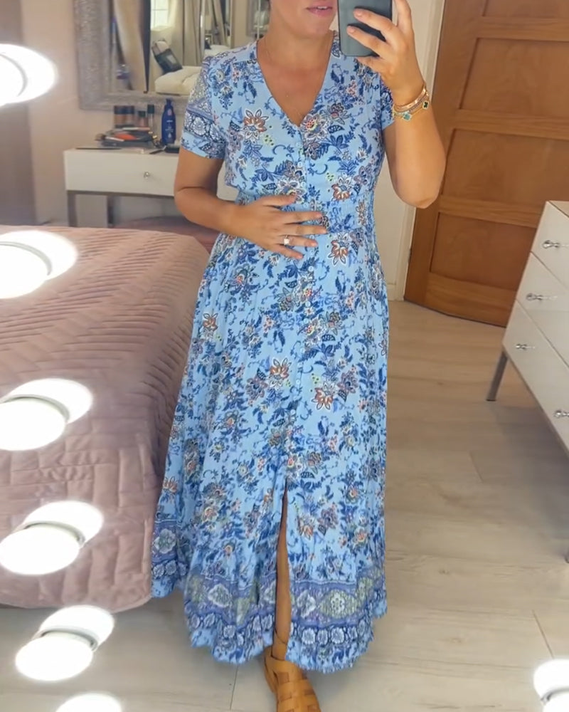 Rhea V-ringad klänning med blommönster