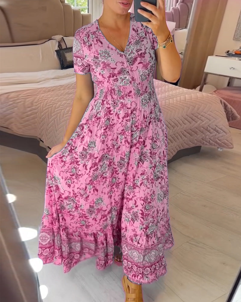 Rhea V-ringad klänning med blommönster