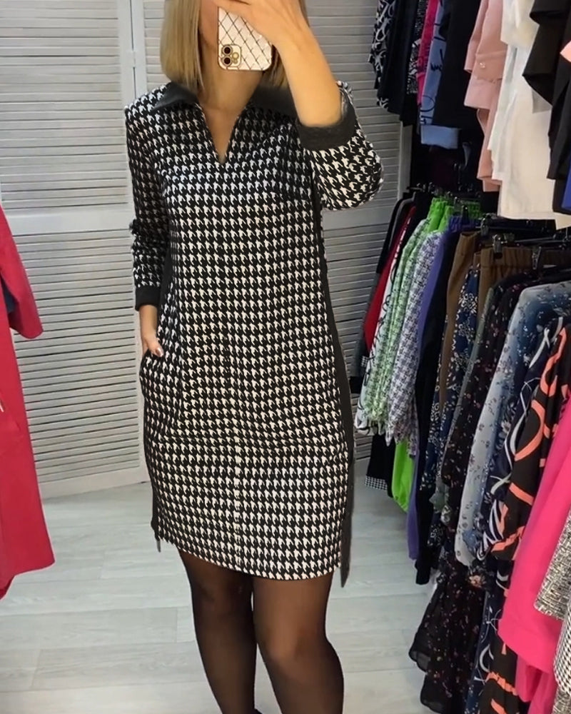 Knälång mönstrad klänning med fickor perfekt för street style
