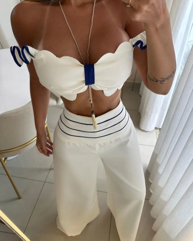 Solid färg Off The Shoulder tvådelad set