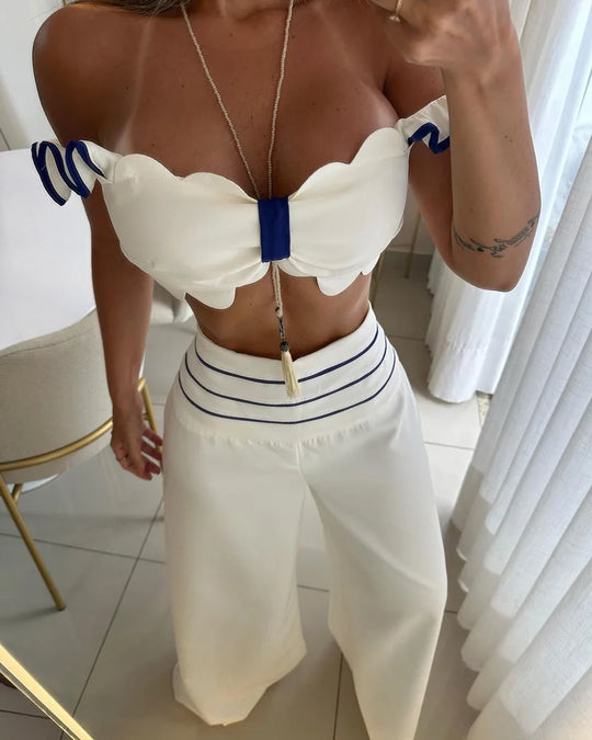 Solid färg Off The Shoulder tvådelad set
