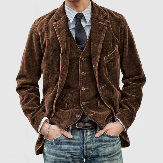 Brun - Vintage Corduroy Jacket med slag för män