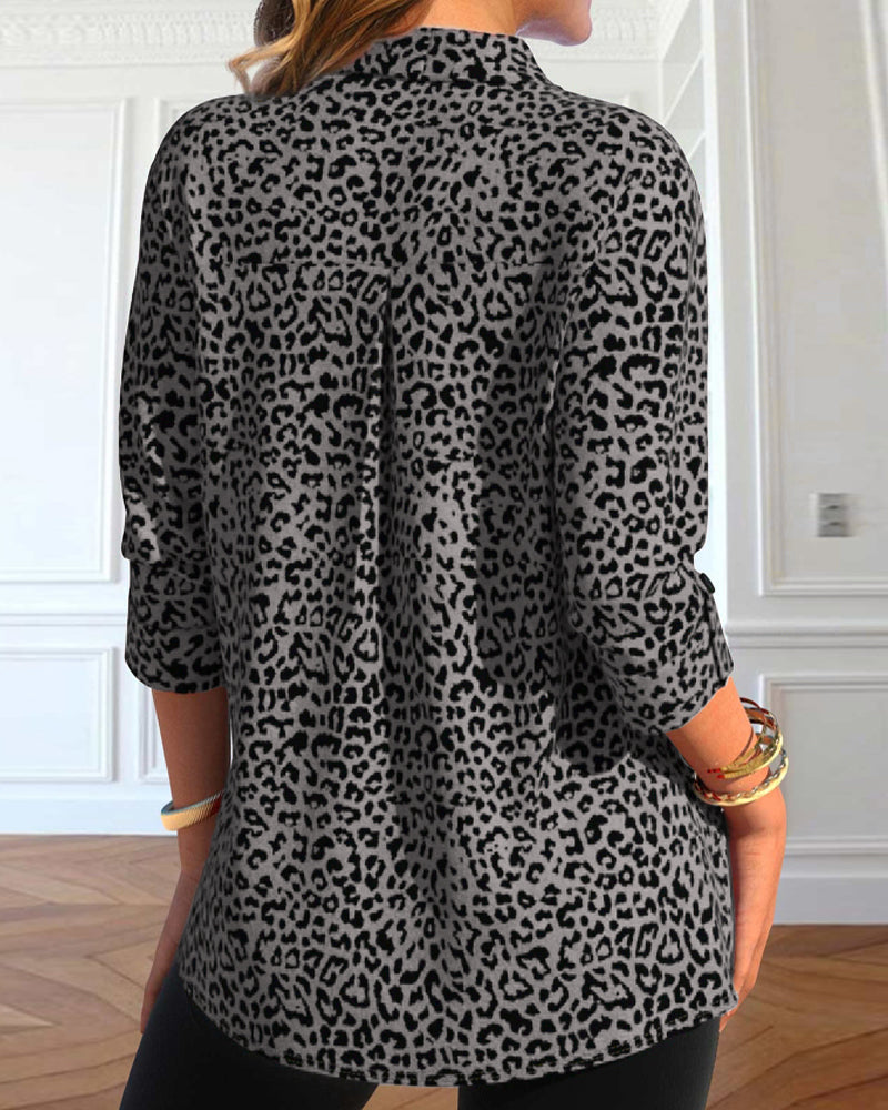 Wilma™️ Avslappnad skjorta med leopardmönster