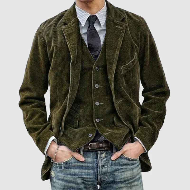 Armégrön- Vintage Corduroy Jacket med slag för män
