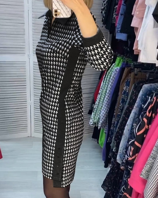 Knälång mönstrad klänning med fickor perfekt för street style