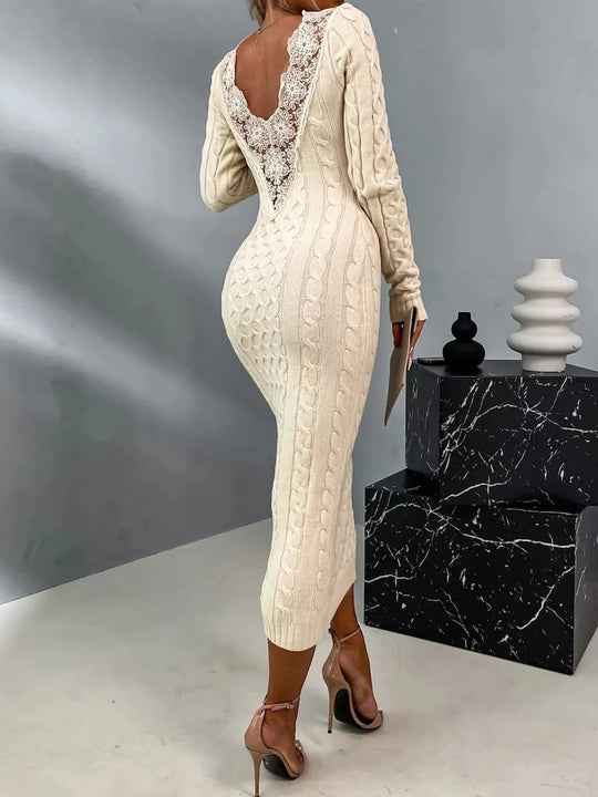 Jana™ - Elegant sweaterklänning med spets i ryggen