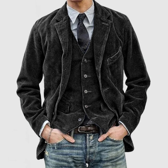Svart Vintage Corduroy Jacket med slag för män