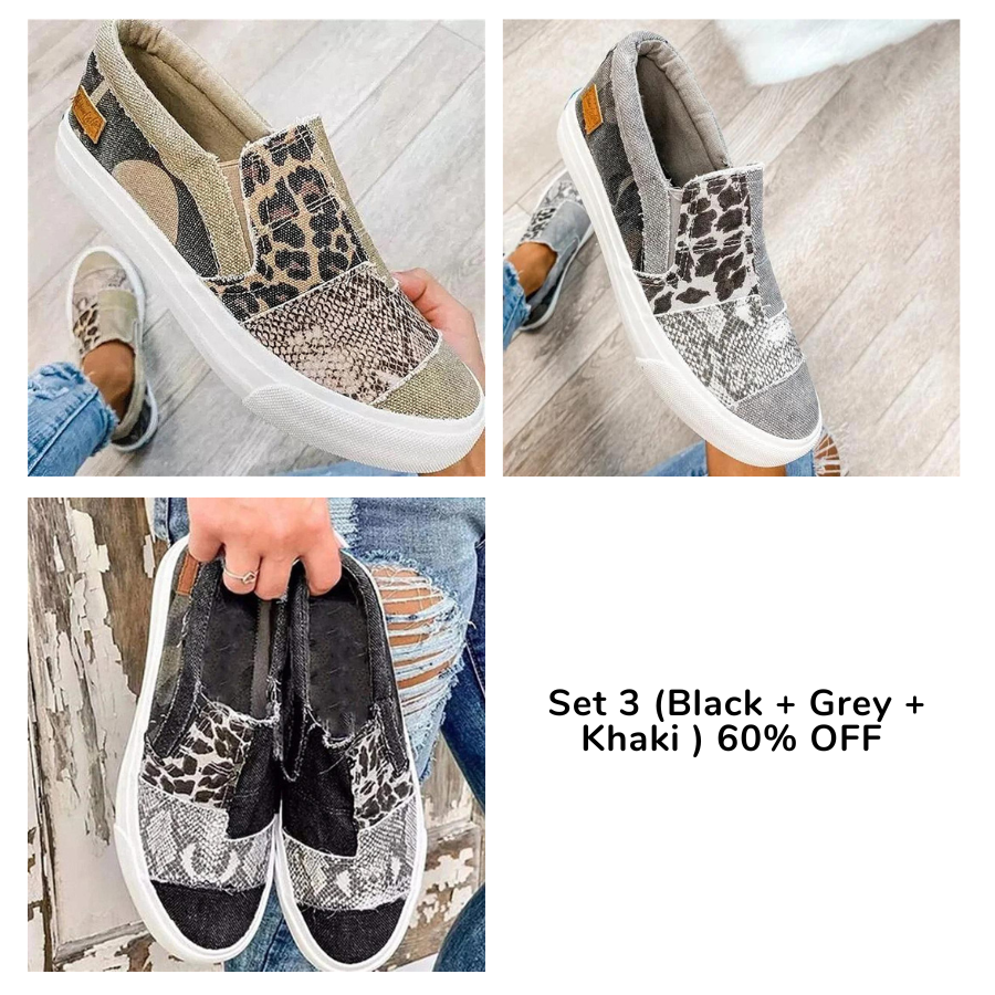 Slip-ons med avslappnad passform i canvas med djurmönster