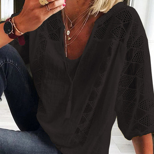 Sonia Topp med trekvart arm med blonder og U-hals