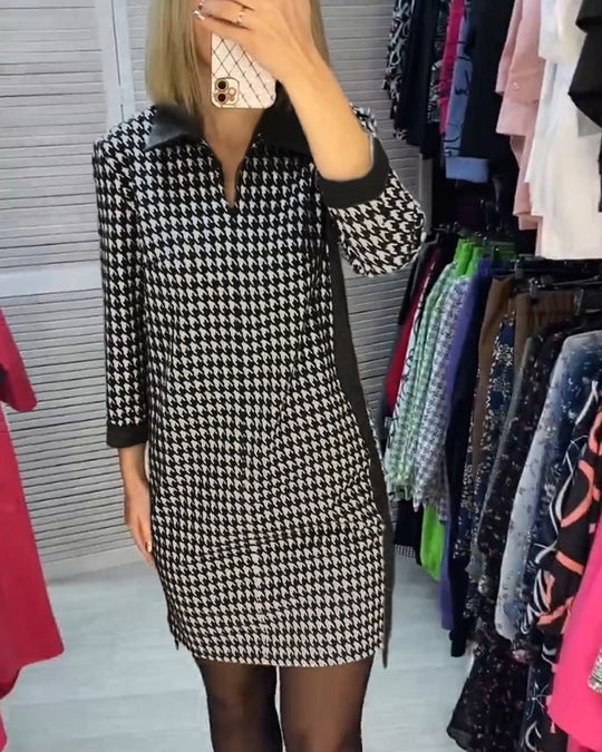 Knälång mönstrad klänning med fickor perfekt för street style