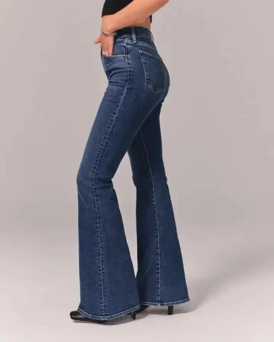 Mörkblå - Stretchiga vida byxor med flare™
