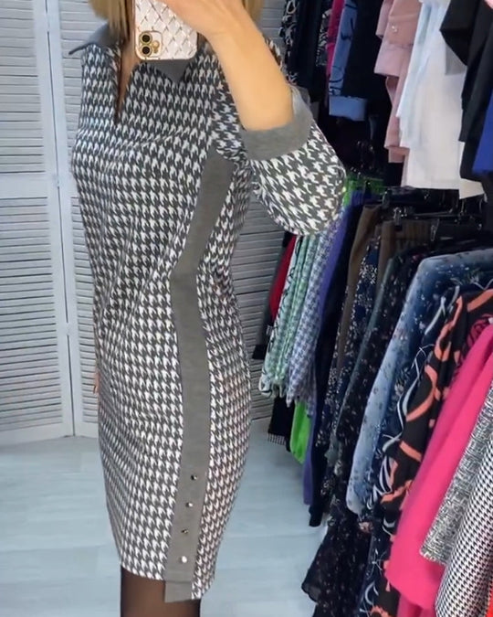 Knälång mönstrad klänning med fickor perfekt för street style