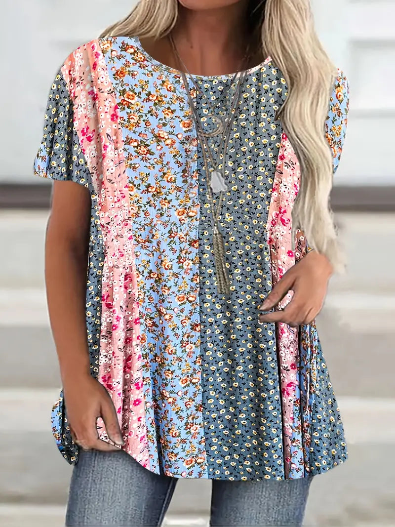 Boho-topp med lapptäckstryck