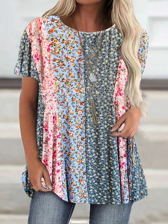 Boho-topp med lapptäckstryck
